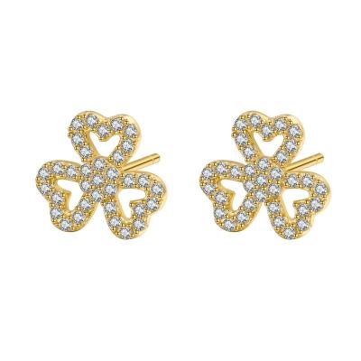 China CLASSIC S925 sterling silver diamond inlaid clover earrings fashion personality K-gold light plating luxury women's heart-shaped style for sale