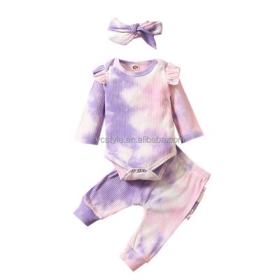 China Tie Dye OEM Babies Casual Romper Clothing Set Outfits Organic Cotton Ribbed Toddler Kids Girls Clothes Sets for sale