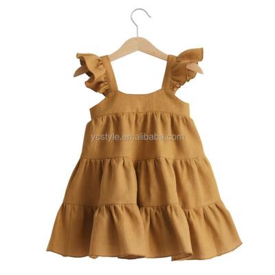 China Toddler Girl Anti-Static Ruffle Dress For Summer, New Arrival Toddler Girl's Flutter Sleeve Dress Canvas Design for sale