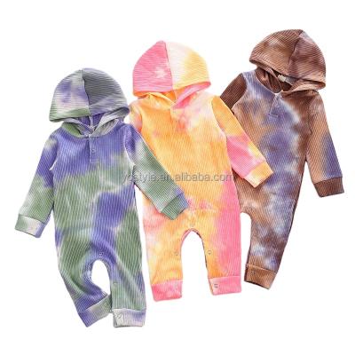 China Spandex/Cotton Unisex Infants Baby Tie Dye Hoodie Rompers Custom Design Baby Clothes for sale