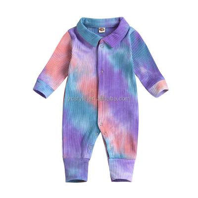 China Spandex/cotton top selling kids clothing tie dye colors cotton rompers, infant rompers NOTE: 6M long sleeves collar 12M 18M 24M for sale