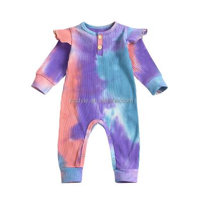 China Rayon & polyester winter baby tie dyed rompers long sleeving infant snap button newborn rompers soft tie dye rompers baby clothes for sale