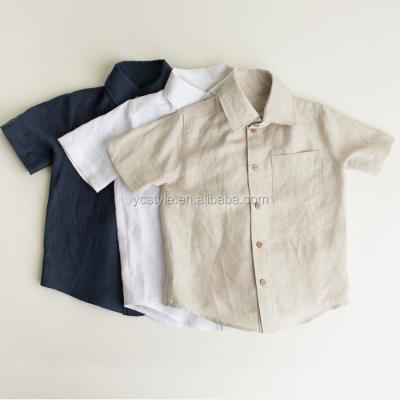 China Anti-wrinkle boys summer short sleeve shirt canvas boys collared white shirt summer boutique kids clothing for sale