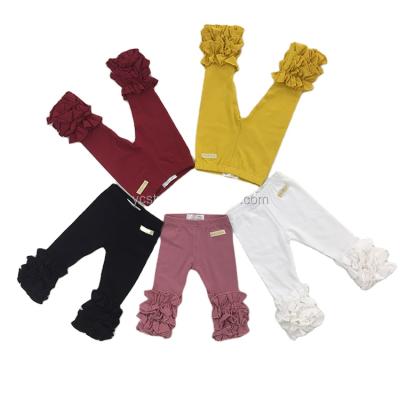 China Child Wear Cotton Solid Anti-pilling Style Classic Little Girls Pants Icing Ruffle Legging Pants For Kid Girls for sale