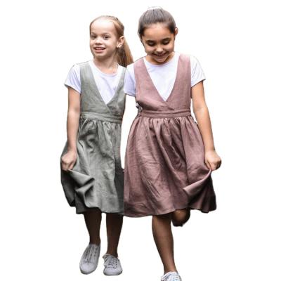 China New Children's Clothing Breathable Canvas Suspender Little Girls V-Neckline Canvas Skirt for sale