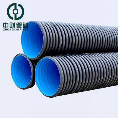 China Corrosion Resistant Zhongcai pipe PE double wall corrugated pipe High quality HDPE For drainage Customized Plastic culvert pipe SN4 SN8 110-800mmmm for sale