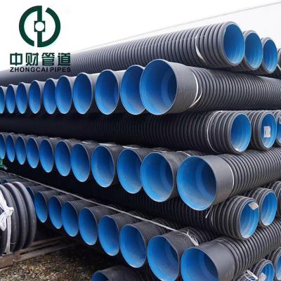 China Corrosion Resistant Zhongcai pipe PE double wall corrugated pipe High quality HDPE For drainage Customized Plastic culvert pipe SN4 SN8 110-800mm for sale