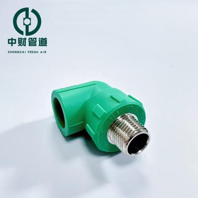 China Corrosion Resistant Frost resistant Zhongcai pipes PPR water supply pipe and fittings Frost resistant series Green  home decoration External thread elbow 90 degrees for sale