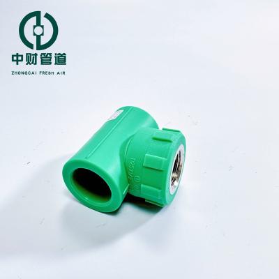 China Corrosion Resistant Frost resistant Zhongcai pipes PPR water supply pipe and fittings Frost resistant series Green  home decoration Internal thread elbow tee for sale