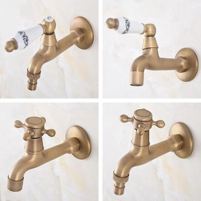 China Retro One Handle Antique Brass Wall Mounted Faucets Garden Washing Machine Water Tap Broom Laundry Faucet Kitchen Faucets for sale