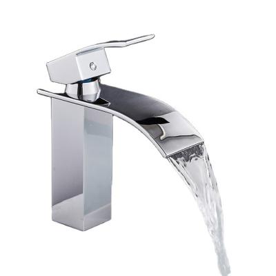 China Metered Faucets Stainless Steel Bathroom Basin Faucet Waterfall Deck Mounted Cold And Hot Water Mixer Tap Chrome Vanity Brass Vessel Sink Crane for sale