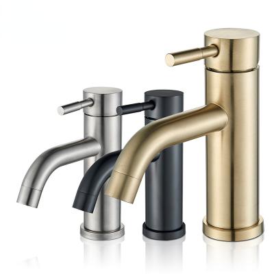 China Gold Bathroom Faucets 304 Stainless Steel Wire-Drawn Metered Sink Faucet Cold And Nickel Deck-Mounted Sink Faucet Hot And Cold for sale