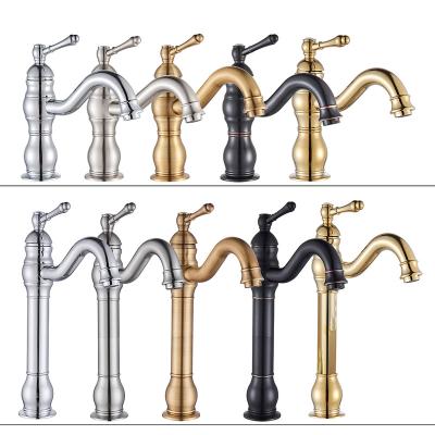 China Antique Brass Metered Faucets Basin Vessel Sink Faucet Deck Mounted One Hole Cold Hot Water Mixer Tap Bathroom Faucet 1 Hole Cold Hot for sale