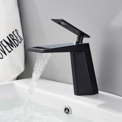 China Metered Faucets Black Waterfall Basin Faucet Deck Mounted Single Handle Mixer Tap Brass Deck Mounted Chrome Bathroom White Faucet Hot Cold Tap for sale