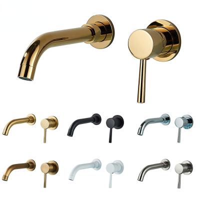 China Metered Faucets Brushed Brass White Basin Faucet Gold Basin Faucet Wall Mounted Black Single Handle Vessel Sink Water Tap for sale