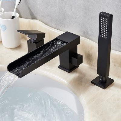 China Without Chrome 3 Holes Bathtub Faucet Black Sliding Bar Bathtub Countertops Single Handle Brass Faucet Hot Cold Mixer Tap for sale