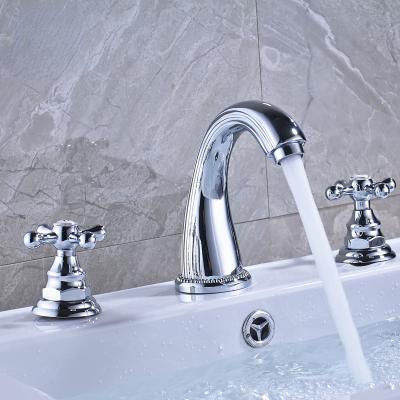 China Bright Metered Chrome Double Handle Bathroom Mixer Tap 8