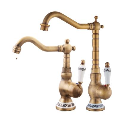 China Antique Brass Faucets Basin Mixer Tap Sink Mixer Tap Bathroom Kitchen Wash Faucet Metered Rotating Sink Taps Taps Kitchen Mixers for sale