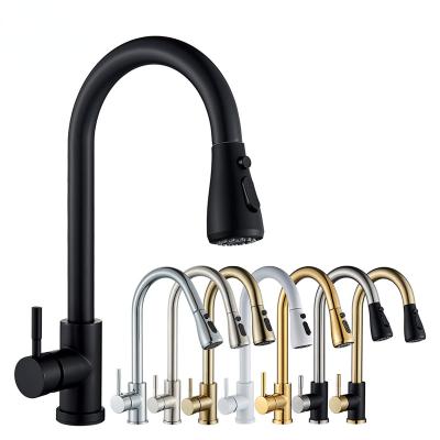 China Pull Out Spray Matte Black Kitchen Faucet Golden Mixer Tap Pull Out Deck Mounted Bathroom Sink Faucet Hot Cold Water Mixers Sink Spray Head for sale