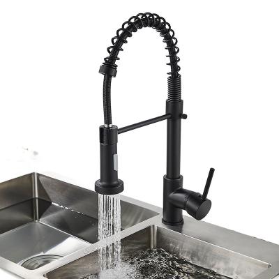 China Pull Out Spray Kitchen Faucet with Pull Down Sprayer, Mixer Sink Single Tap Kitchen Spring Handle Cold and Hot Faucet (Matte Black) for sale