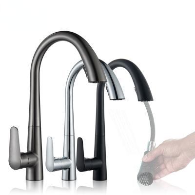 China Spray Deck Mounted Black Pull Out Kitchen Sink Faucets Chrome 360 ​​Degree Rotating Kitchen Faucet Water Pattern Dual Hot Cold Mixer Faucet for sale