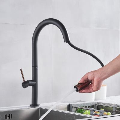 China Pull Out Kitchen Faucet 360 Rotating Blackened Hot And Cold Mixer Tap 360 Spray Kitchen Faucet Mixer Tap Rose Golden White for sale