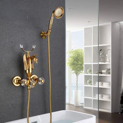 China Without Slide Bar Bath Gold Shower Faucet Set Swan Bathtub Faucet Wall Mounted Bathroom Cold And Hot Bath And Shower Mixer Tap Brass Handshower for sale