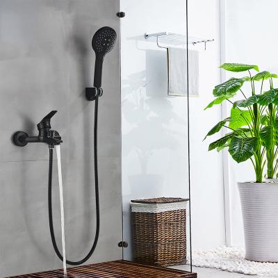 China ABS Handless Bath Faucet Mixer Tap Matte Black Bathroom Shower Faucet Slide Bar Shower Set Wall Mount Black Shower Control for sale