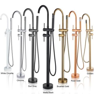 China Without Slide Bar Floor Standing Bath Mixer Black Gold Bathtub Faucet and Pour Free Tub Faucet for Shower Floor Bath Faucet for sale