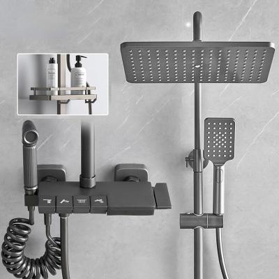 China With Gray Bathroom Shower Faucet Set Wall Mount Rainfall Shower Sliding Bar Gun With Sprayer Bathtub Shower Mixer Bidet Handheld Spray for sale