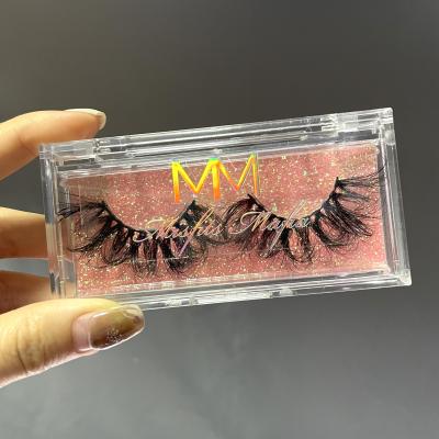 China Wholesale Thick Mink Lashes Custom Pink Butterfly Eyelash Box Logo 25mm Clear False Eyelash Case Packaging Boxes for sale