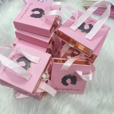 China 3d Mink Strip Lashes Mini Gift Bag Custom Thick 25mm Box Packaging Fluffy Wholesale Vendor Customized Boxes for sale