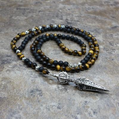 China Hiphop 6MM Tiger Eye Beads With Volcano Handmade Stone Men's Prayer Beads Stone Necklace for sale