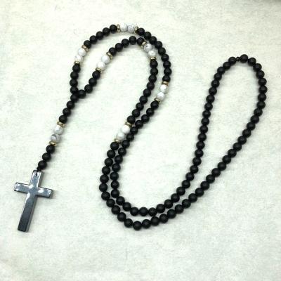 China Popular Fashion Cross Pendant Necklace Men's Hematite Gemstone Accessories Jewelry Christmas Gift for sale