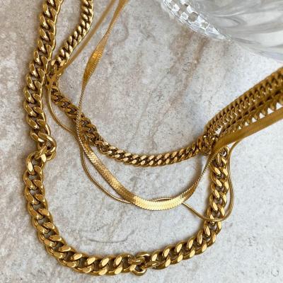 China CLASSIC European and American hot sale stainless steel necklace 18K gold chain women double layer necklace for sale