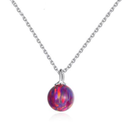 China 6MM Special Fantastic Healthy Opal Ball Birthstone Pendant 925 Sterling Silver Necklace for sale