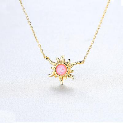 China Exquisite Flower Shape Sun Appearance Vintage Pendant Opal Necklace For Girls 925 Sterling Silver Necklace for sale