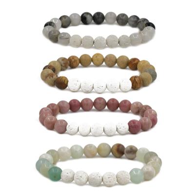 China White Lava Rock Amazonite Beads Men Women Essential Oil Diffuser Bracelet Yoga TRENDY Bangle Bracelet for sale