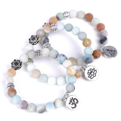 China FASHIONABLE Yoga Chakra OM Bracelet Lotus Buddha Charm Men Women Matte Amazonite Beads Stone Bracelets for sale