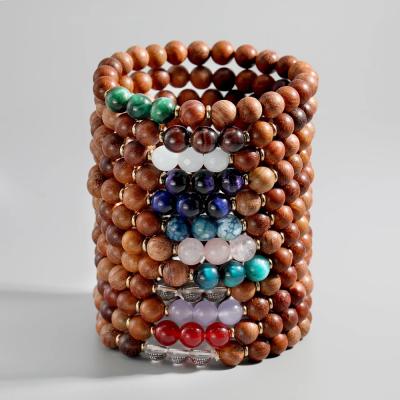 China Wholesale new BOHEMIA jewelry nature bracelet 8MM handmade elastic bracelet stone wooden beaded bracelet for sale