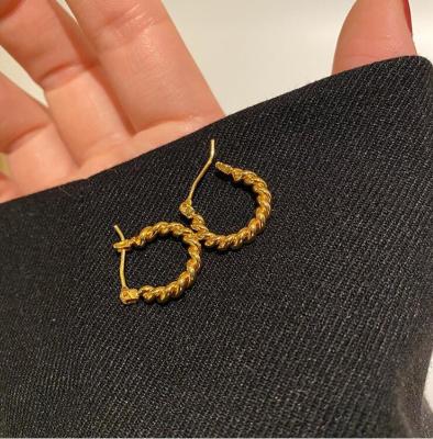 China Trendy 18K Gold Plated Stainless Steel Twist Circle Hoop Earrings Women Cute Jewelry High Quality Earring for sale