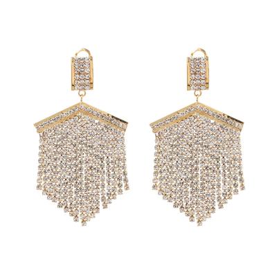 China Luxury Vintage CZ Crystal Drop Earring Geometric Tassel Diamond Earring High Quality for Wedding Engagement for sale