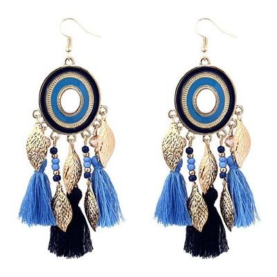 China Wholesale Fashion Boho Leaf Tassel Earrings Women Ethnic Fringed Drop Earrings Beaded Earring for sale