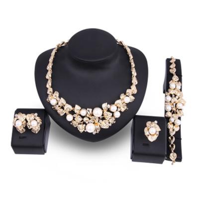 China Luxury Elegant Luxury Gold Jewelry Sets African Women Jewelry Sets With Pearl Bridal Wedding Jewelry Set for sale