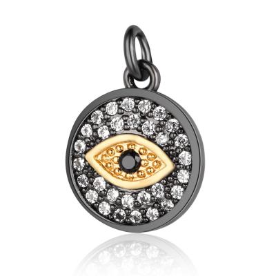 China New Fashionable Jewelry Pendants Micro Evil Decoration Flat Round Eye Pave Brass CZ Jewelry Making For Women for sale