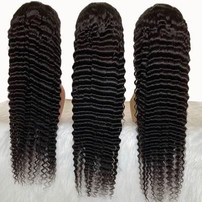 China Unprocessed virgin human hair wig deep wave virgin human hair lace frontal wigs for sale