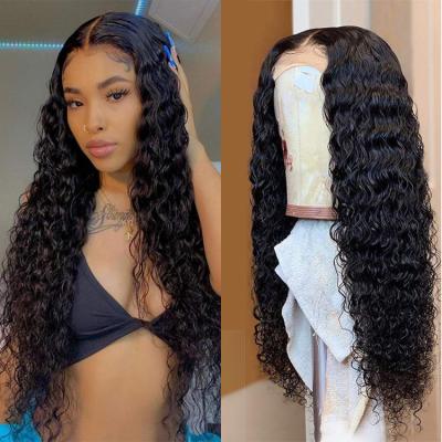 China Glueless full hd lace wigs water wave raw indian hair lace frontals 13x6 wig for sale