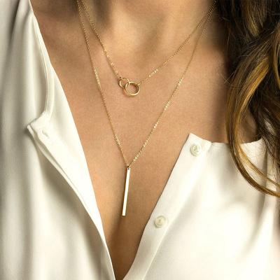 China 316L Stainless Steel eManco Double Collar Environmental Friendly Geometric Pendant Necklace Single Choker for sale