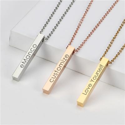 China Environmental Friendly eManco Custom Name Engraved Logo Personalized l Bar Pendant 4 Sides Gold Plated Stainless Steel Necklace for sale