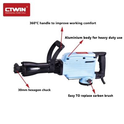 China High Quality Hammer 1800W Electric Breaker CTWIN Demolition Demolition Hammer ph65a Concrete Hammer Drill Iron Box Packing for sale